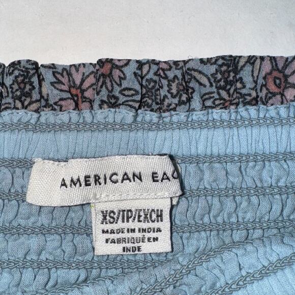 American Eagle Womens XS Smocked Blouse Paisley Romantic Feminine Dainty Sheer - Picture 6 of 8